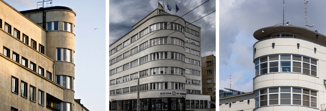 Na zdjęciach modernistyczne budynki w Gdyni